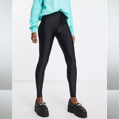 Bershka Black Shiny Disco Leggings Size S